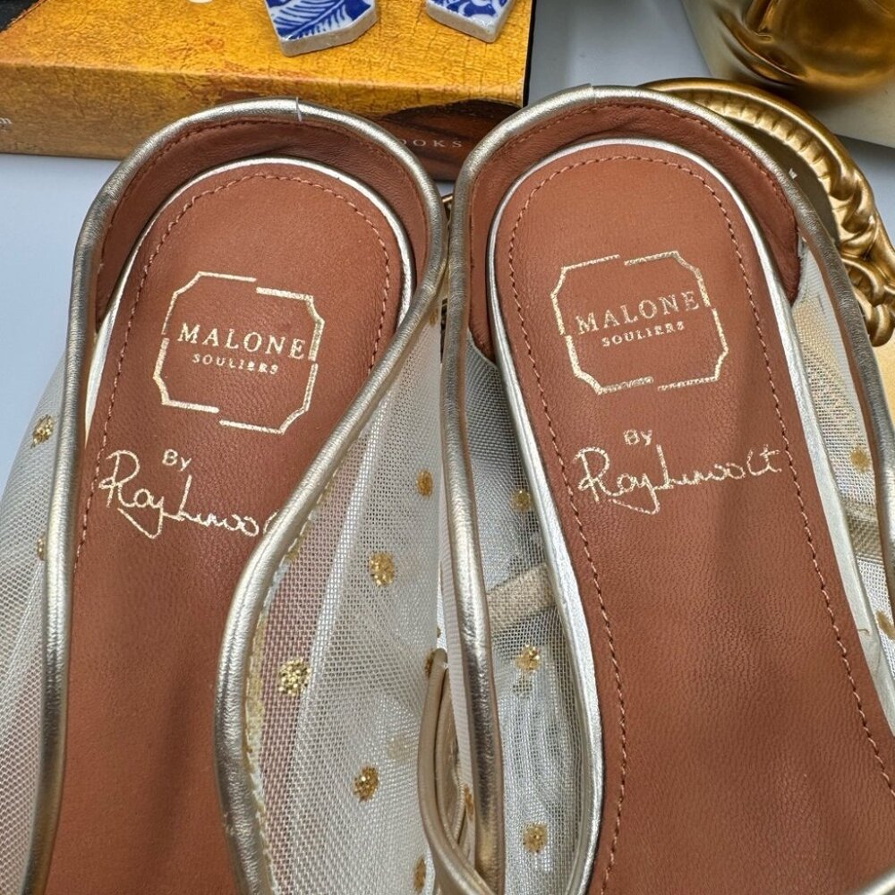 🆕 MALONE SOULIERS 🧿 BNWOB White Mesh Mules with Yellow Velvet Bow Size 39 - 9 - Picture 8 of 15